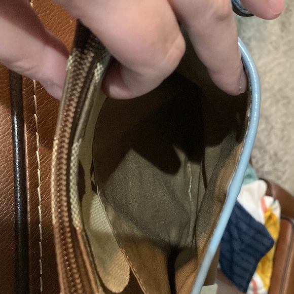 Cute authentic Coach cross body 2 tone with coach brown monogram and blue. - Picture 6 of 11